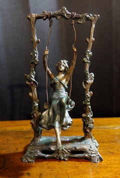 Art Nouveau Moreau Bronze Sculpture "Girl on Swing"