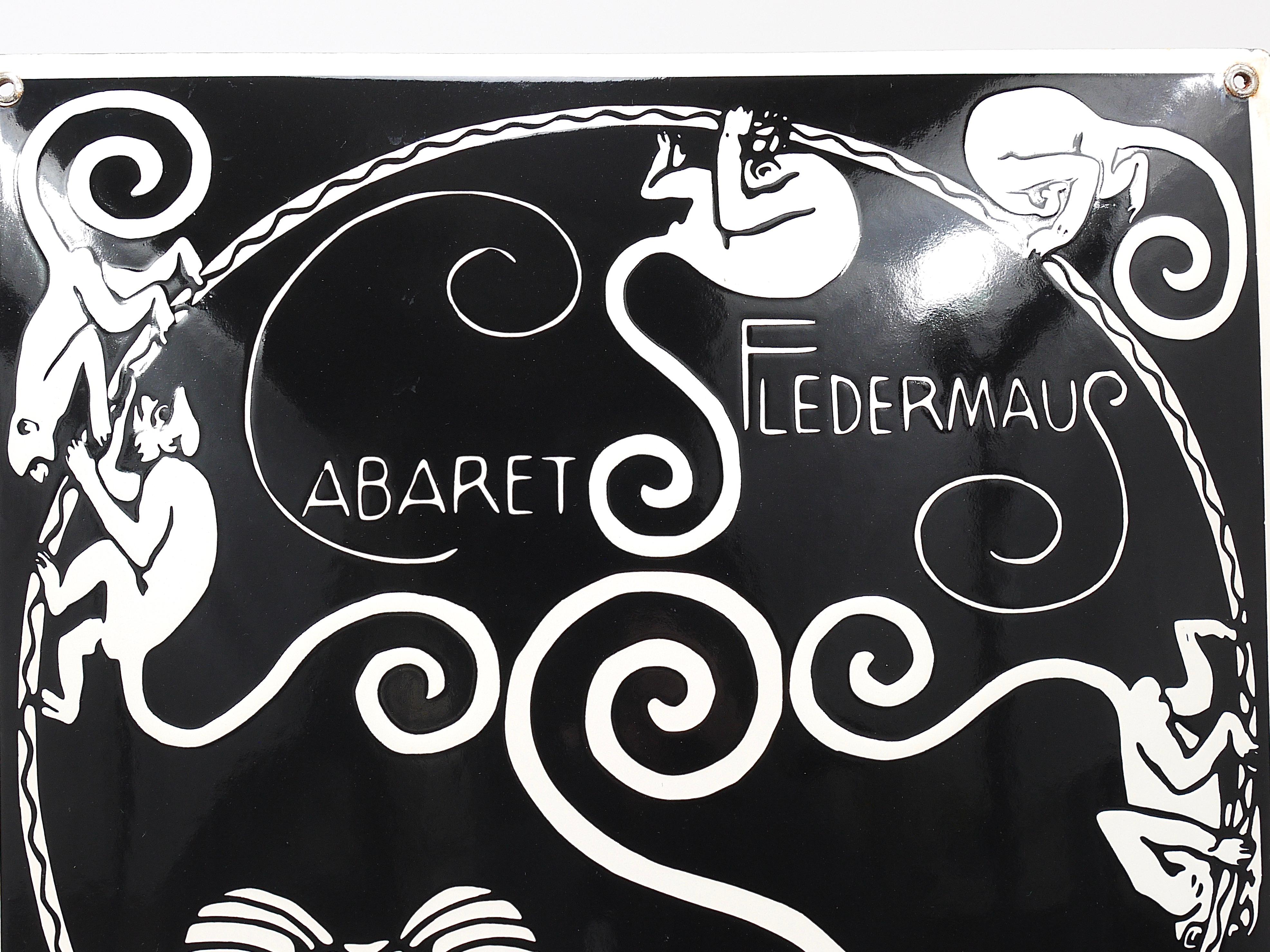 Art Nouveau Moriz Jung Cabaret Fledermaus Vienna Enameled Advertising Sign For Sale 7
