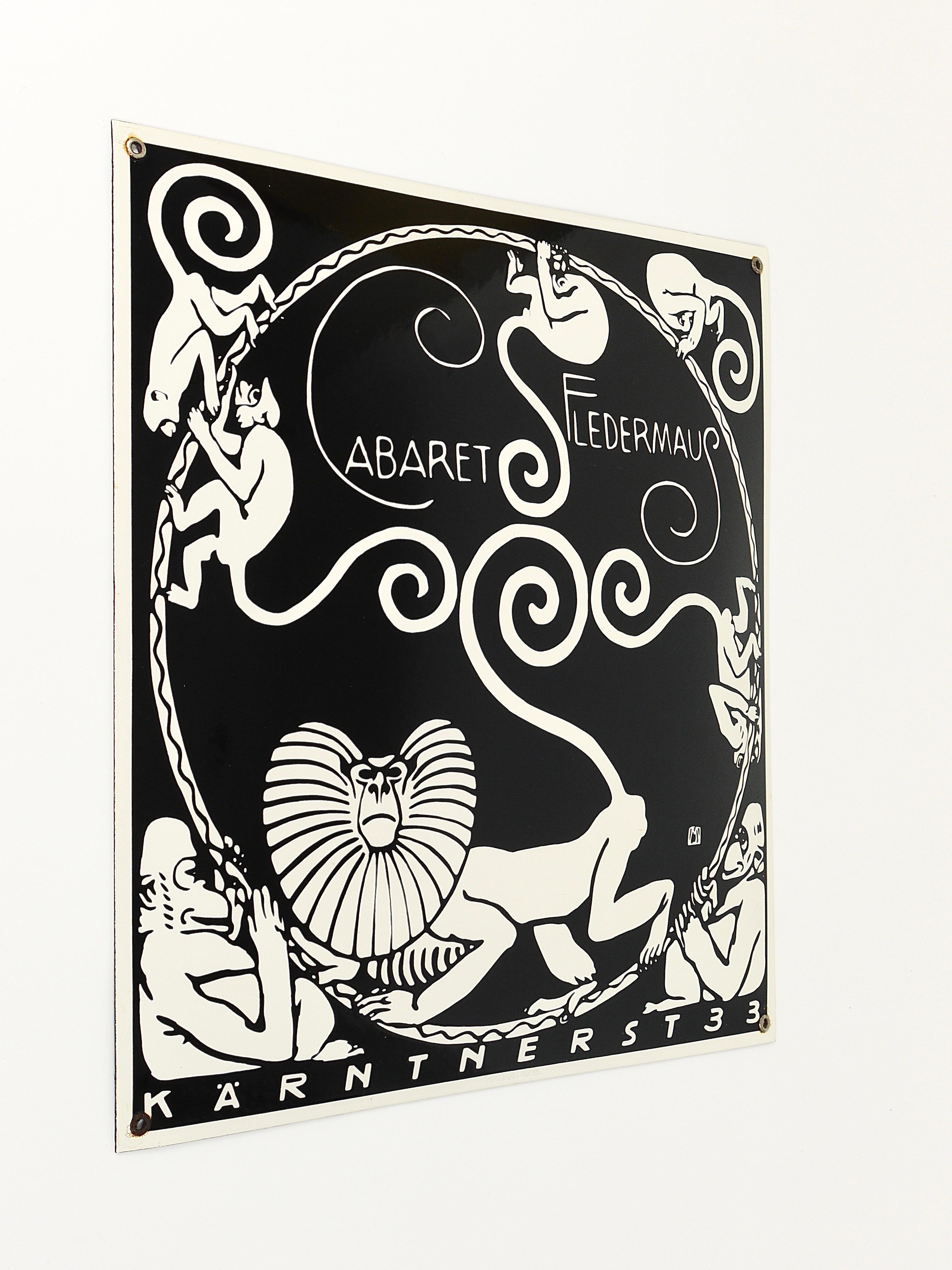 Art Nouveau Moriz Jung Cabaret Fledermaus Vienna Enameled Advertising Sign For Sale 9
