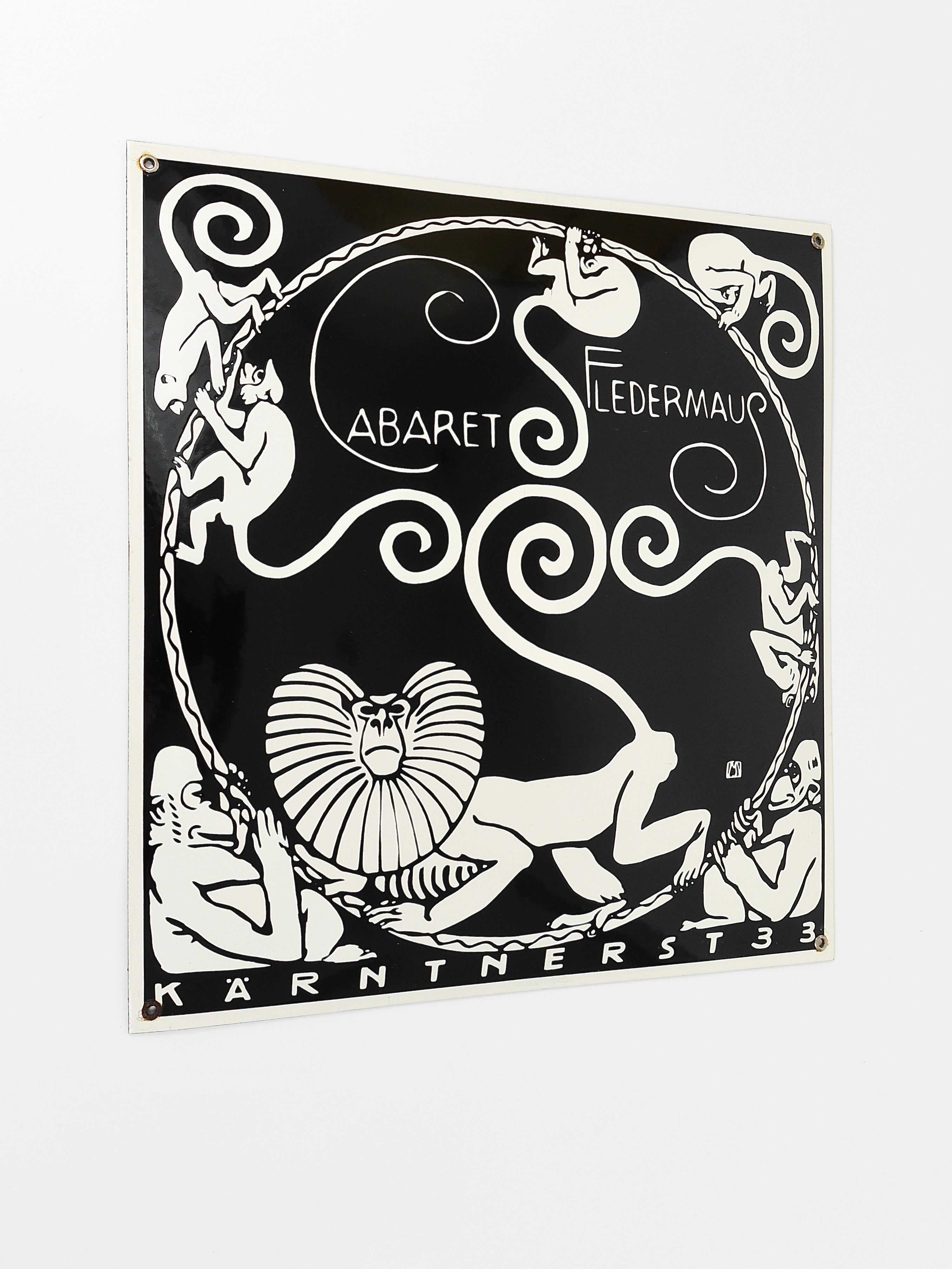 Art Nouveau Moriz Jung Cabaret Fledermaus Vienna Enameled Advertising Sign For Sale 10