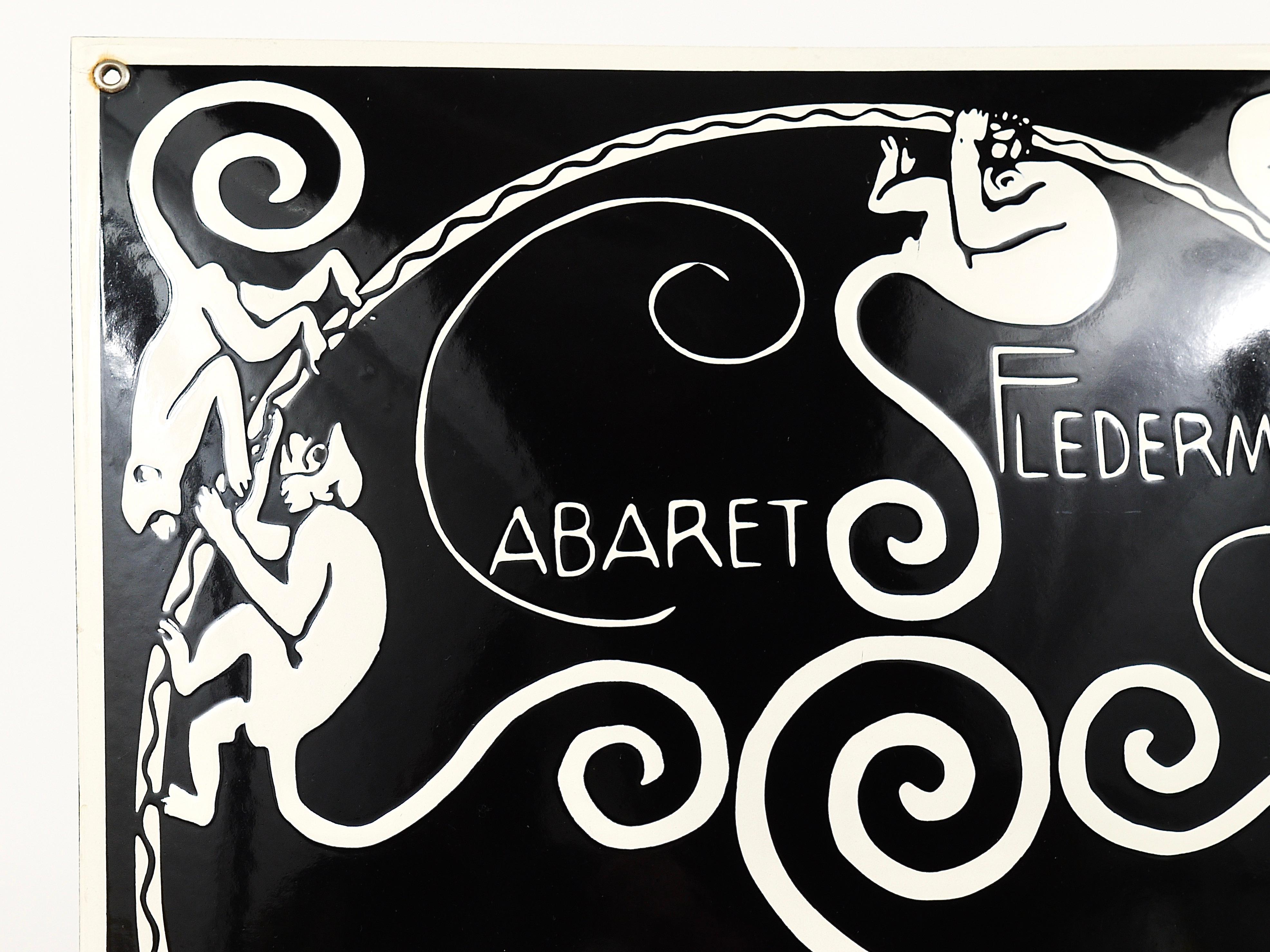 Early 20th Century Art Nouveau Moriz Jung Cabaret Fledermaus Vienna Enameled Advertising Sign For Sale