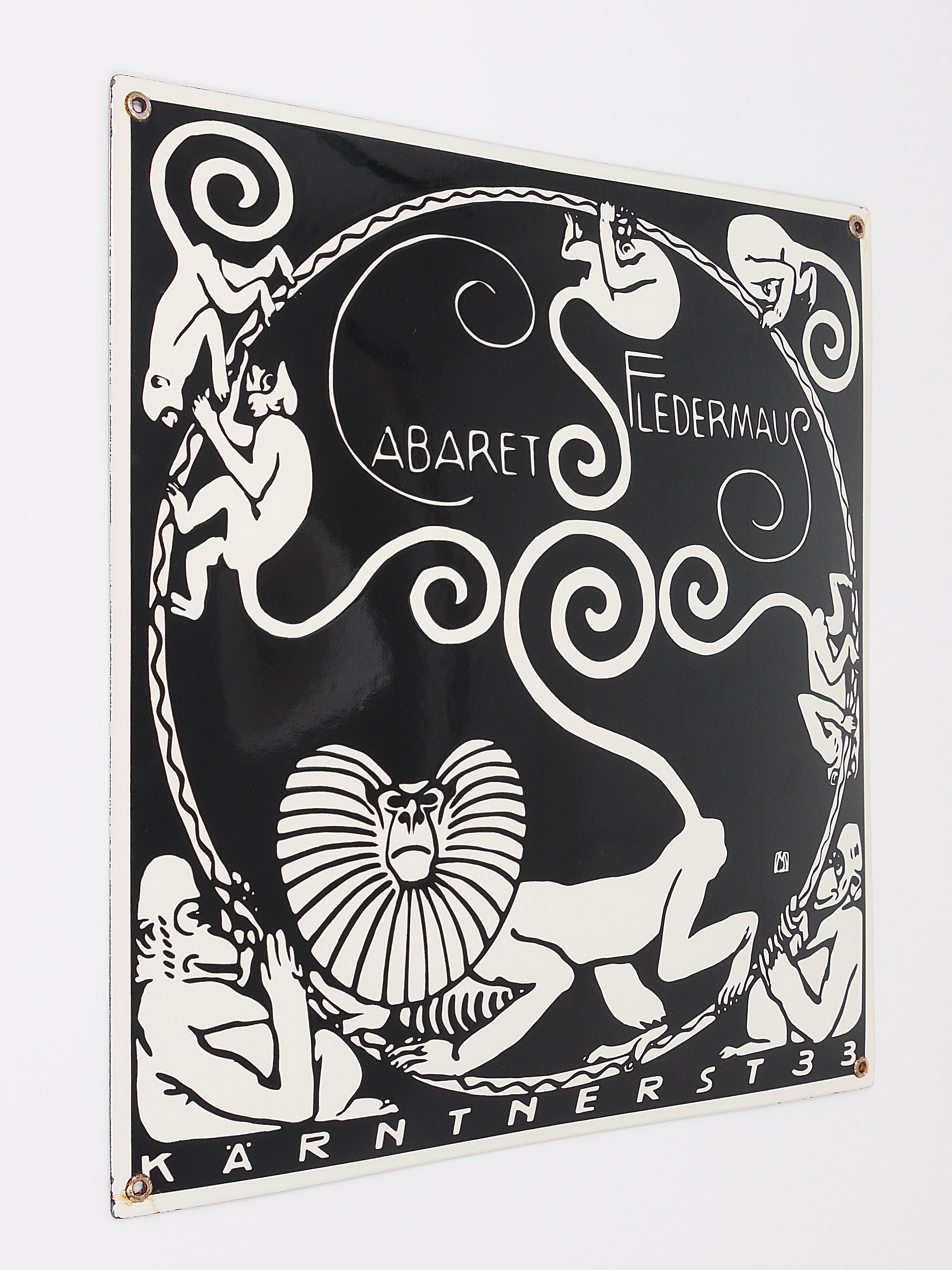 Art Nouveau Moriz Jung Cabaret Fledermaus Vienna Enameled Advertising Sign For Sale 3