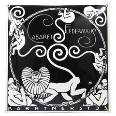 Art Nouveau Moriz Jung Cabaret Fledermaus Vienna Enameled Advertising Sign