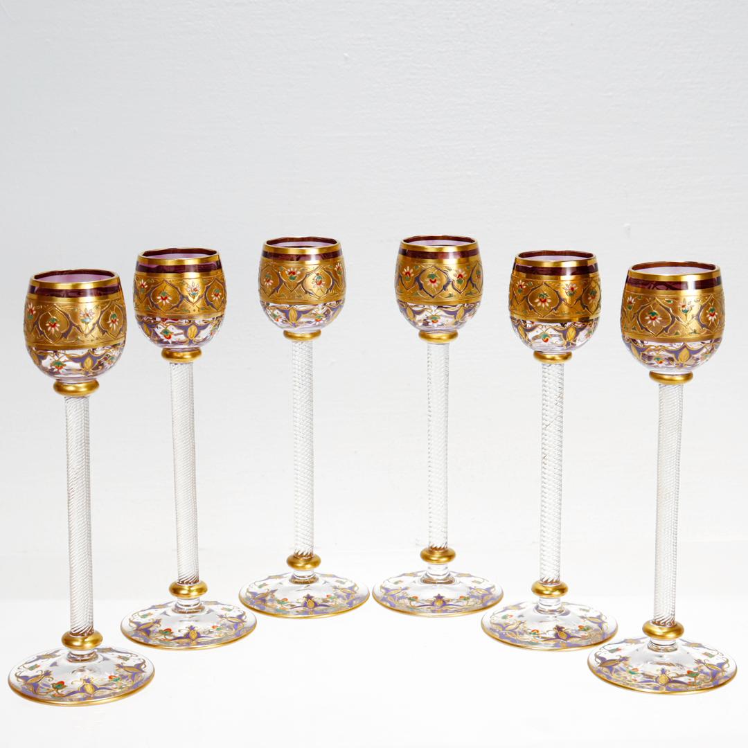  Art Nouveau Moser Attributed Gilt & Enameled Glass Cordial Decanter Set For Sale 6