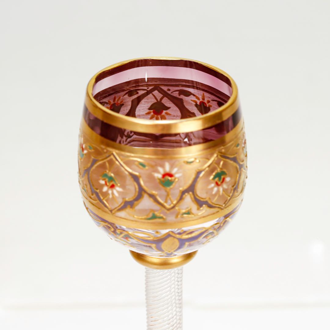  Art Nouveau Moser Attributed Gilt & Enameled Glass Cordial Decanter Set For Sale 8