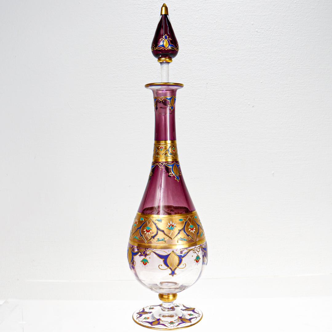 Art Glass  Art Nouveau Moser Attributed Gilt & Enameled Glass Cordial Decanter Set For Sale