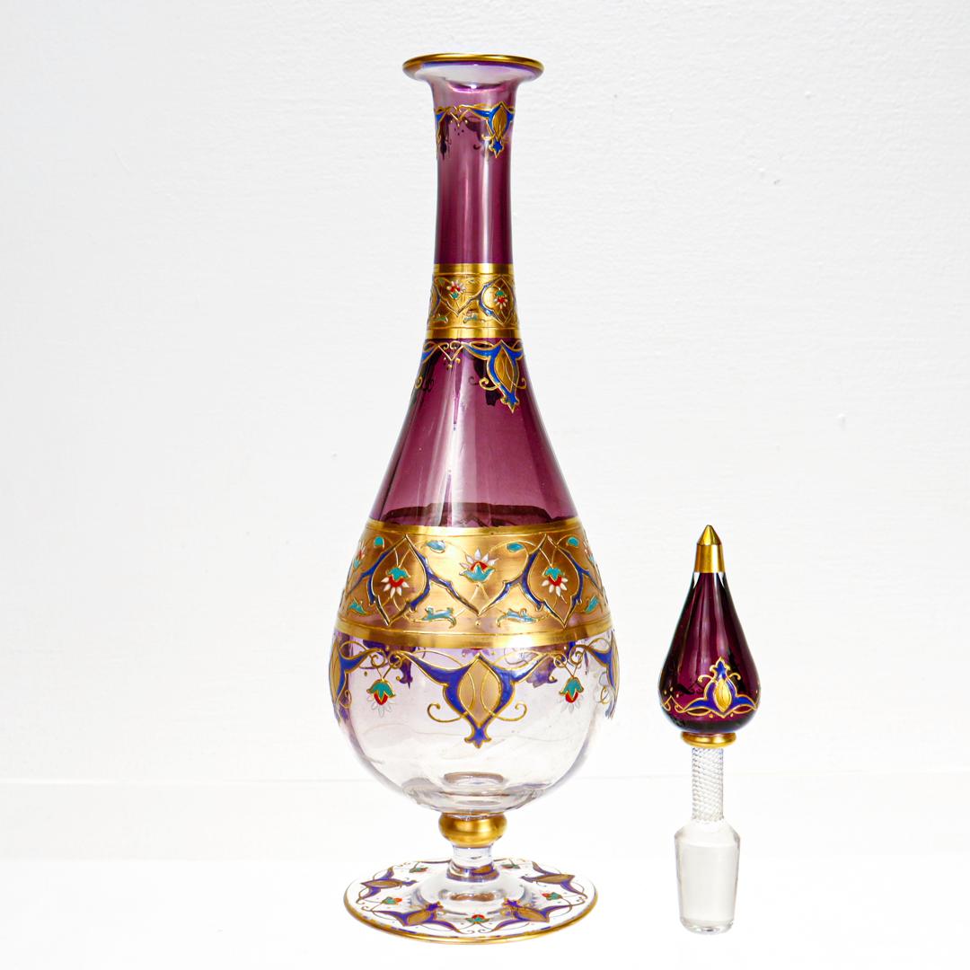  Art Nouveau Moser Attributed Gilt & Enameled Glass Cordial Decanter Set For Sale 1