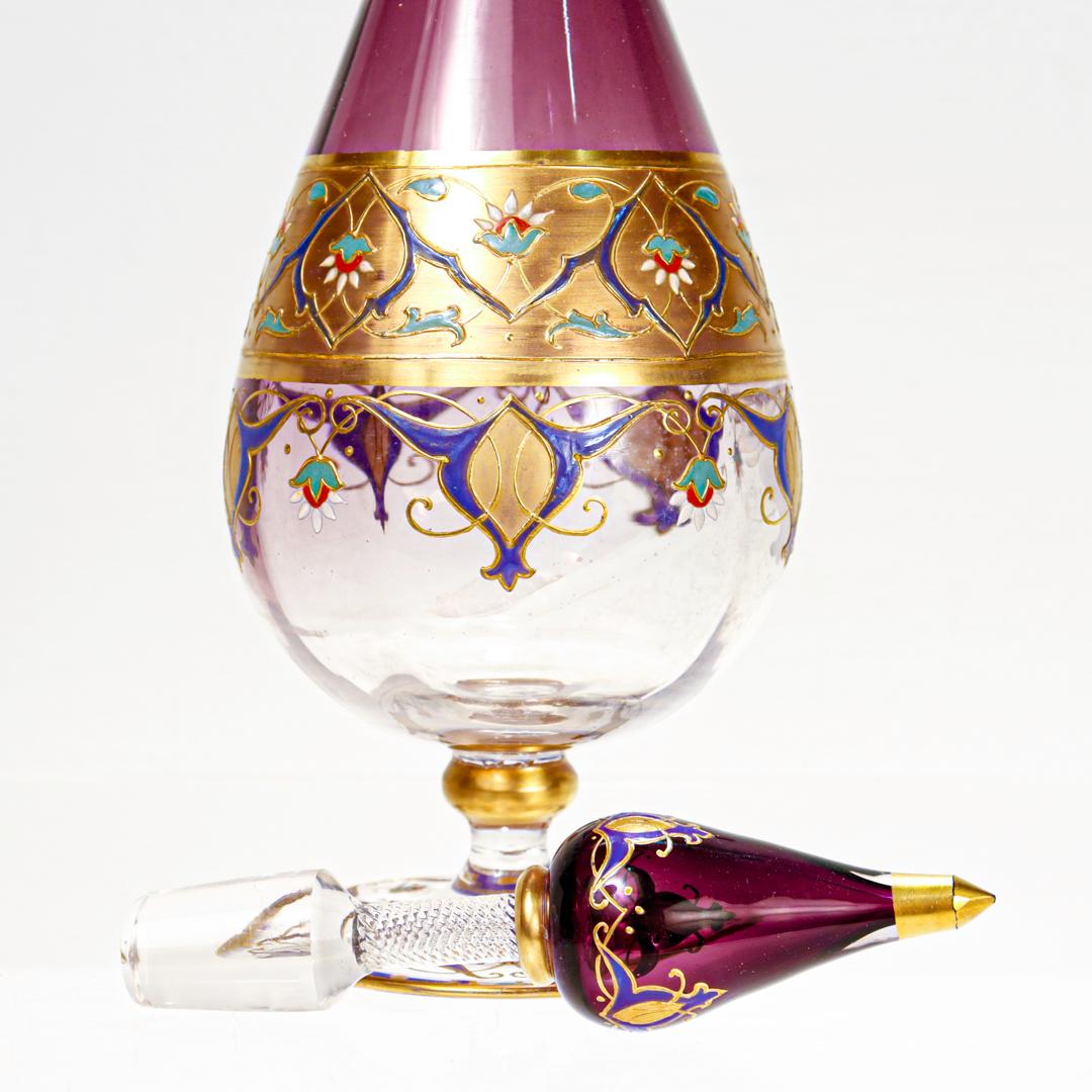  Art Nouveau Moser Attributed Gilt & Enameled Glass Cordial Decanter Set For Sale 2