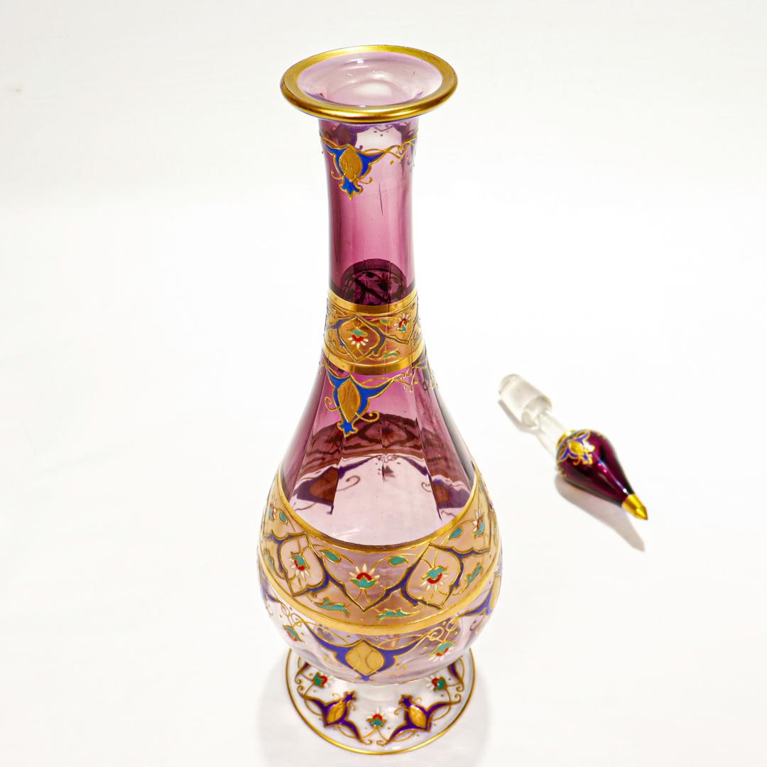  Art Nouveau Moser Attributed Gilt & Enameled Glass Cordial Decanter Set For Sale 3