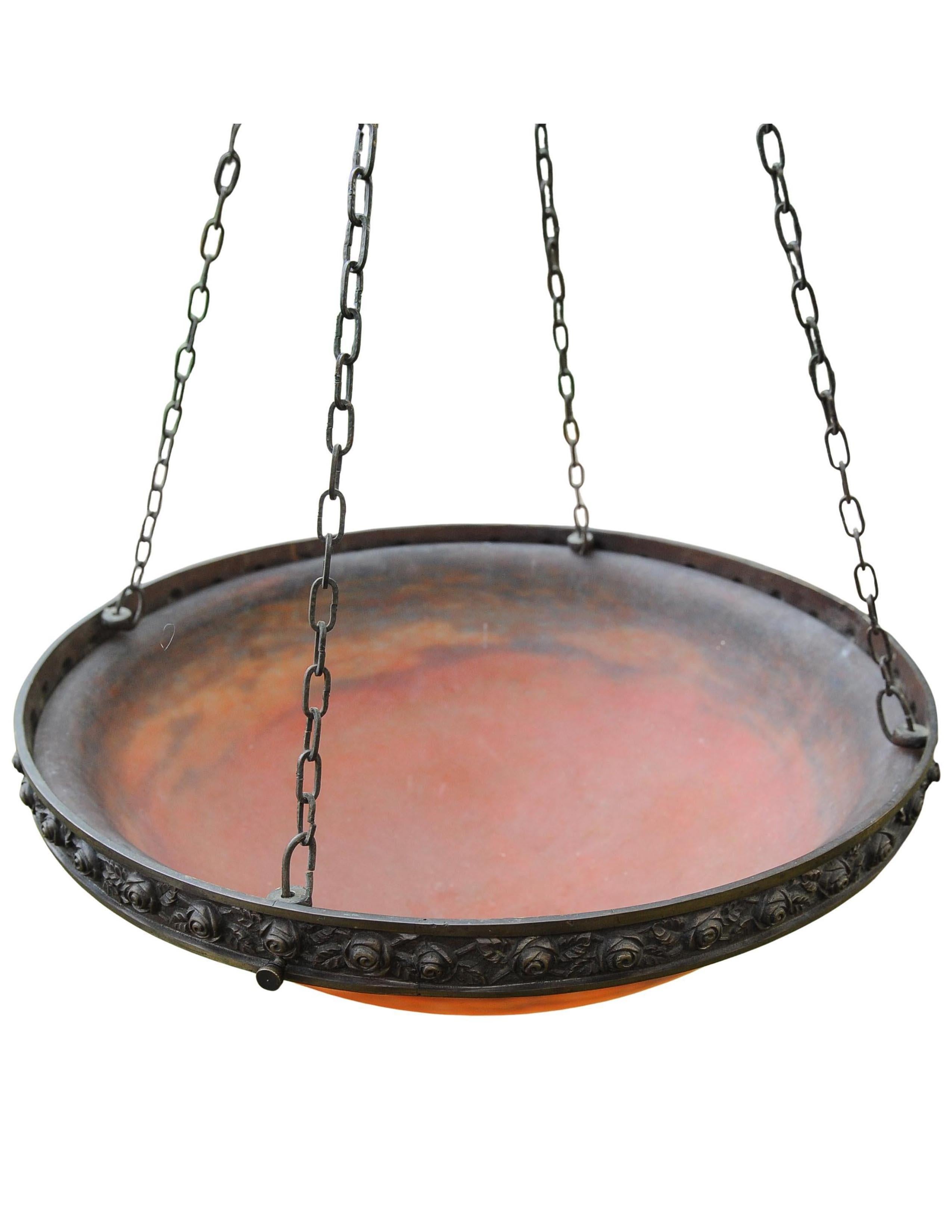 Fait main Art Nouveau Muller Fréres Plafonnier Pendant Ceiling Glass Chandelier France en vente
