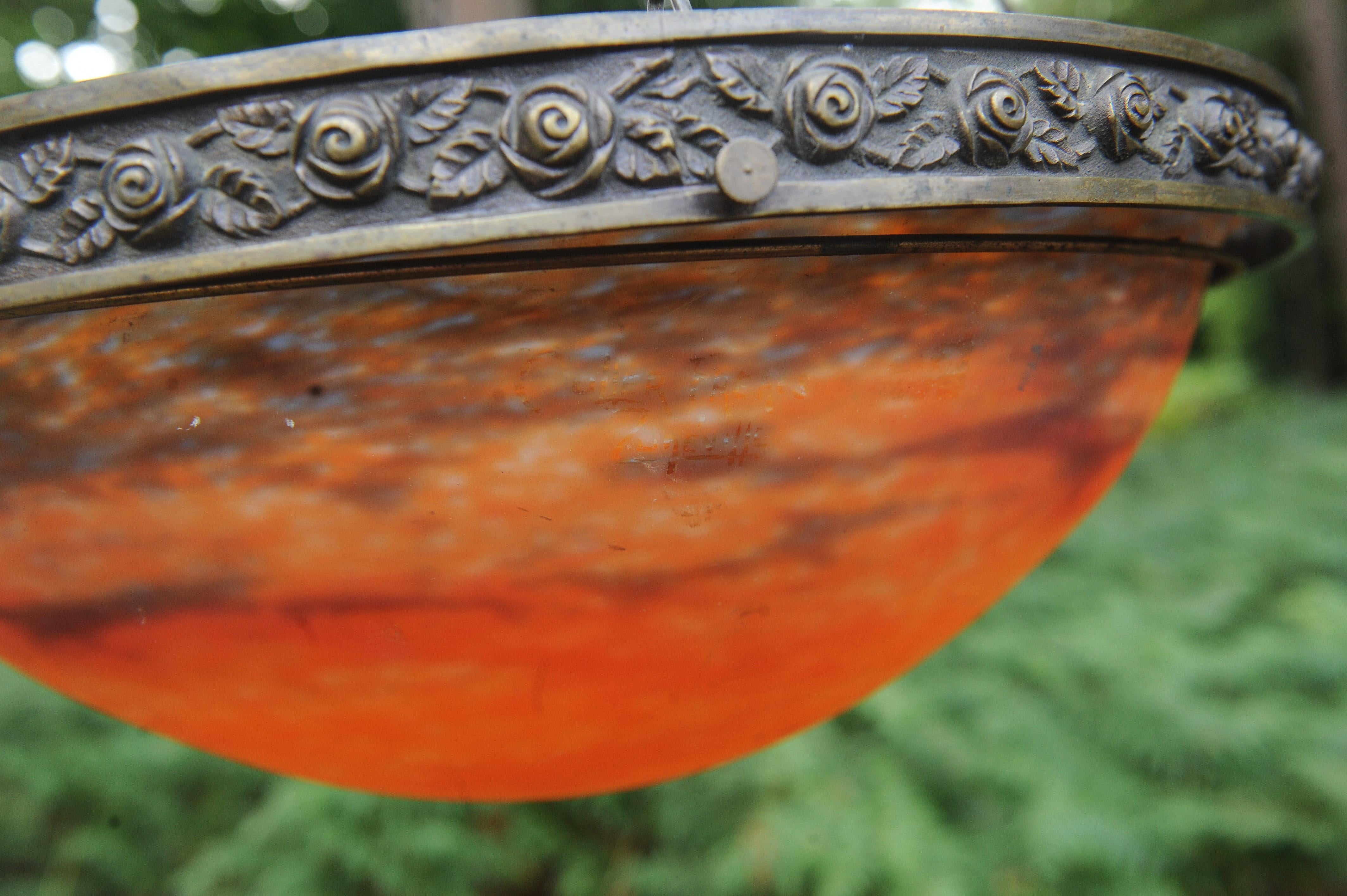 Art Nouveau Muller Fréres Plafonnier Pendant Ceiling Glass Chandelier France en vente 3