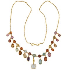 Art Nouveau Multi-Gemstone Harlequin Festoon Necklace