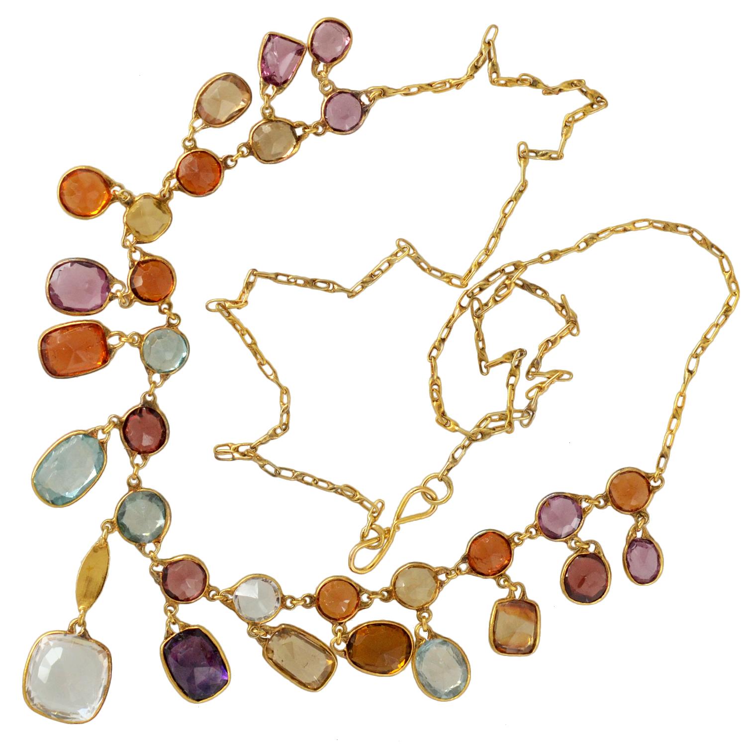Women's Art Nouveau Multi-Gemstone Harlequin Festoon Necklace