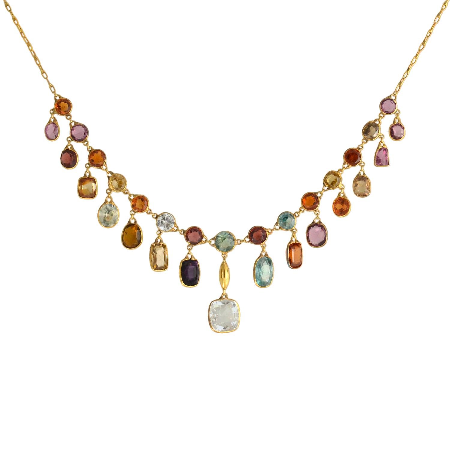 Art Nouveau Multi-Gemstone Harlequin Festoon Necklace
