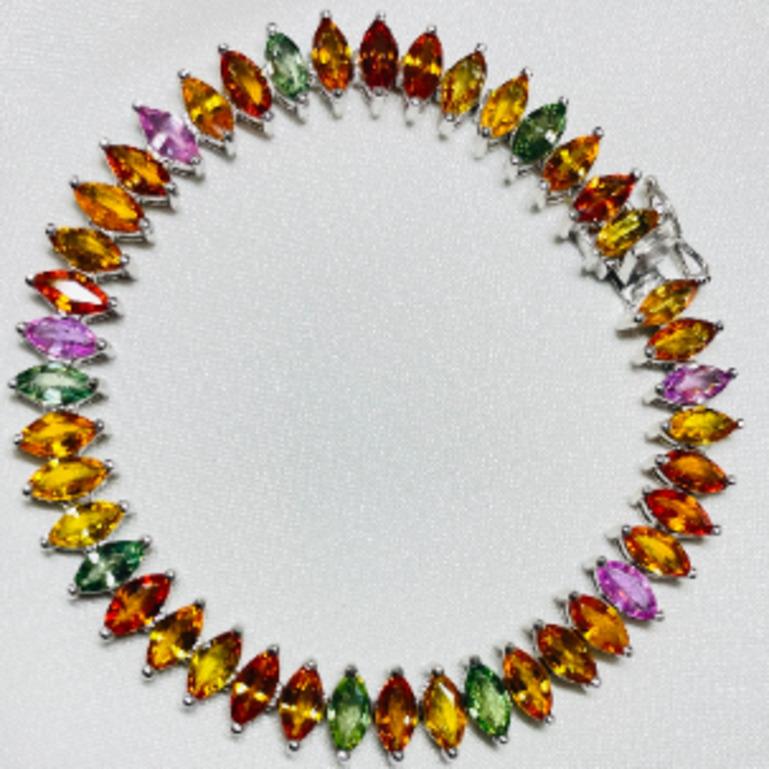 Marquise Cut Art Nouveau Multi Sapphire Tennis Bracelet for Engagement in 925 Silver For Sale