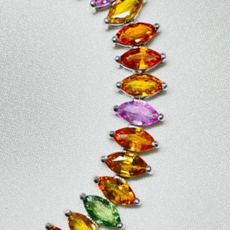 Art Nouveau Multi Sapphire Tennis Bracelet for Engagement in 925 Silver In New Condition For Sale In New York, NY