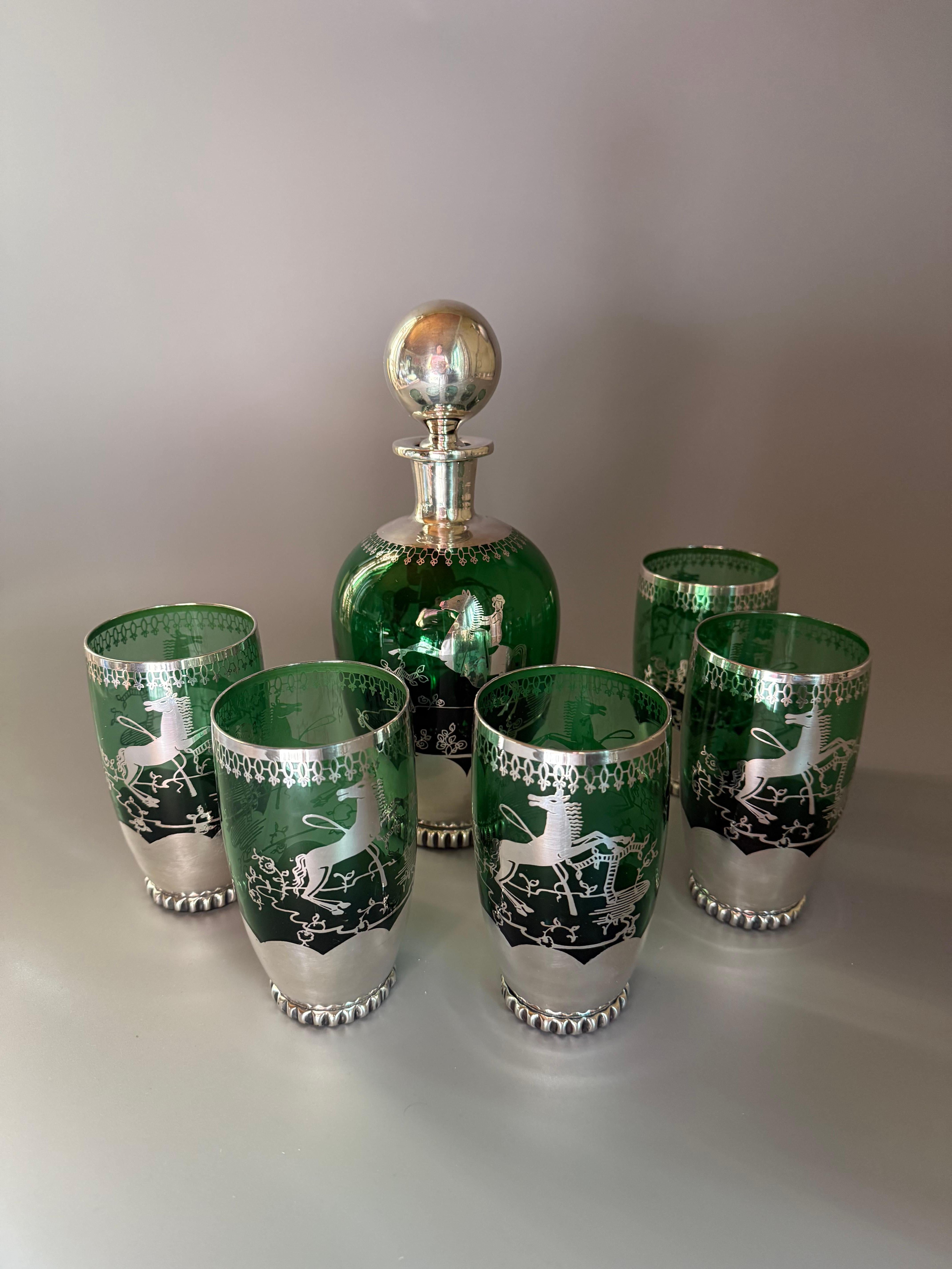 Art Nouveau Murano-Glas Silber-Overlay Sechs Stücke im Angebot 6