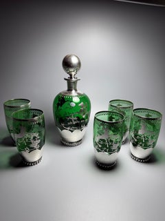 Art Nouveau Murano Glass Sliver Overlay Six Pieces