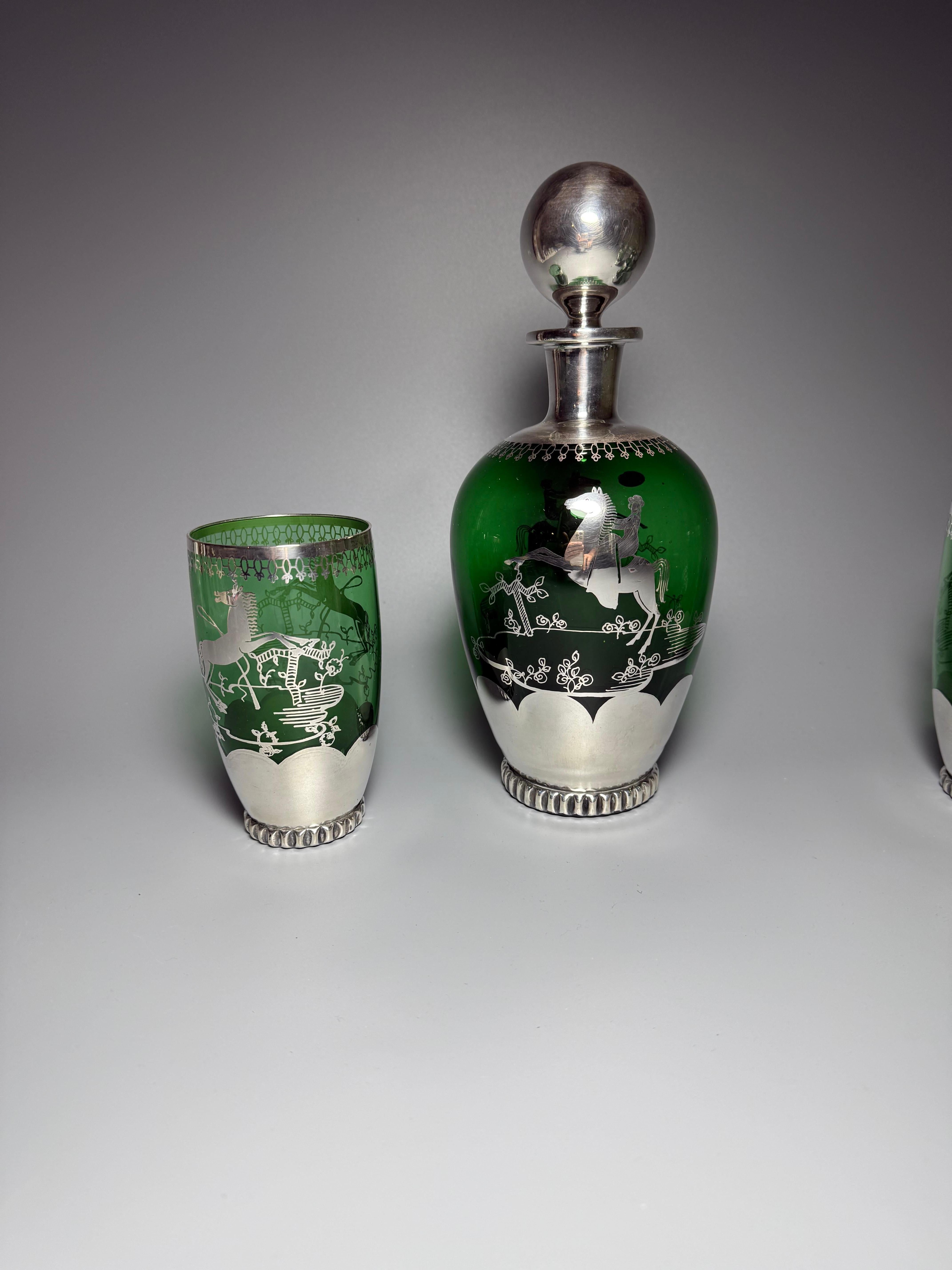 Art Nouveau Murano-Glas Silber-Overlay Sechs Stücke (20. Jahrhundert) im Angebot