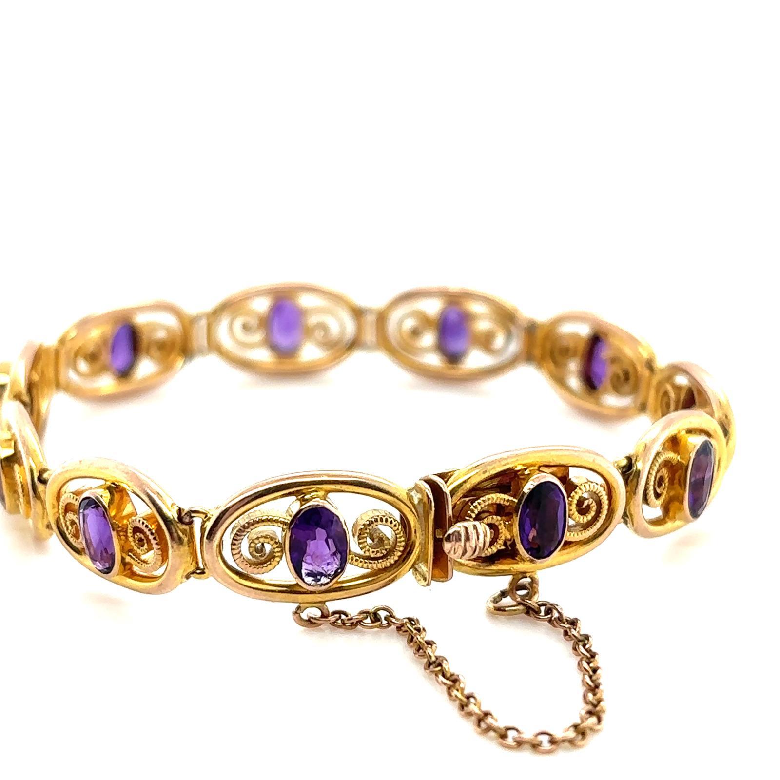 Women's Art Nouveau Murrle Bennett Art Nouveau 9 Karat Yellow Gold Amethyst Bracelet For Sale