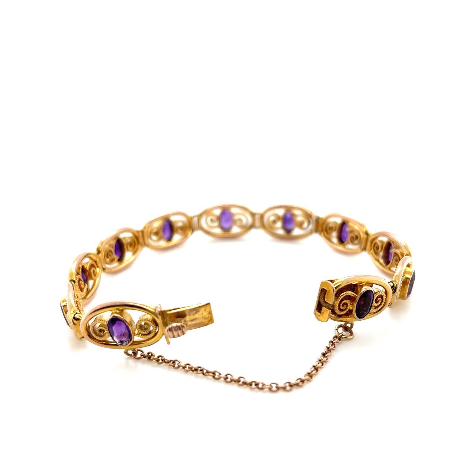 Art Nouveau Murrle Bennett Art Nouveau 9 Karat Yellow Gold Amethyst Bracelet For Sale 1