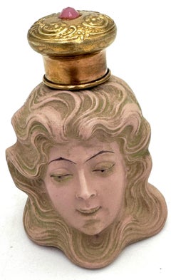 Art Nouveau Muse Jeweled Gilt Brass Perfume Bottle Attrb. Schafer & Vater