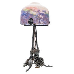 Antique Art Nouveau Mushroom Hand Blown, Table Lamp, Muller, France, 1920