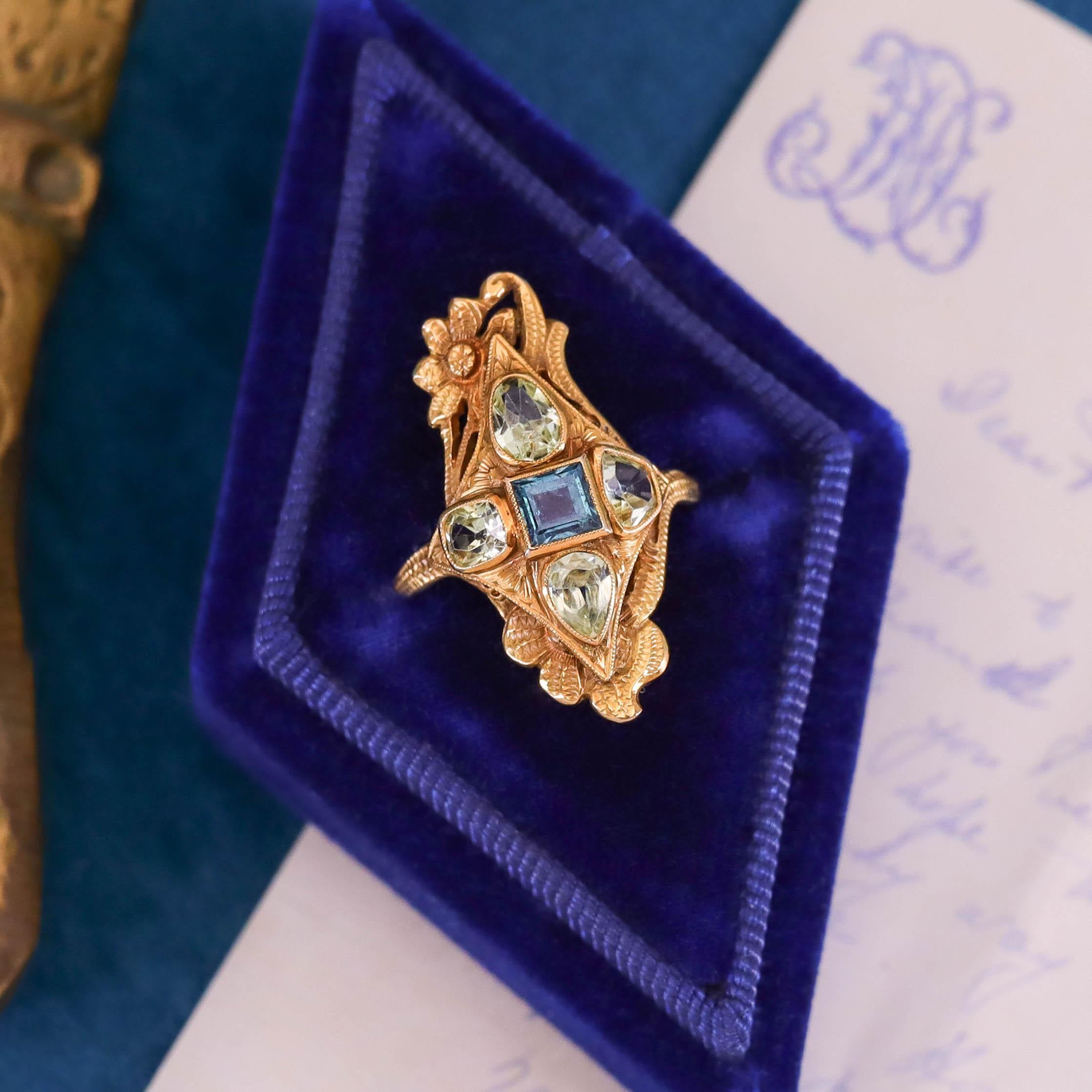 Anillo de Alejandrita Natural Art Nouveau de Oro de 10k - Certificado GIA en venta 6