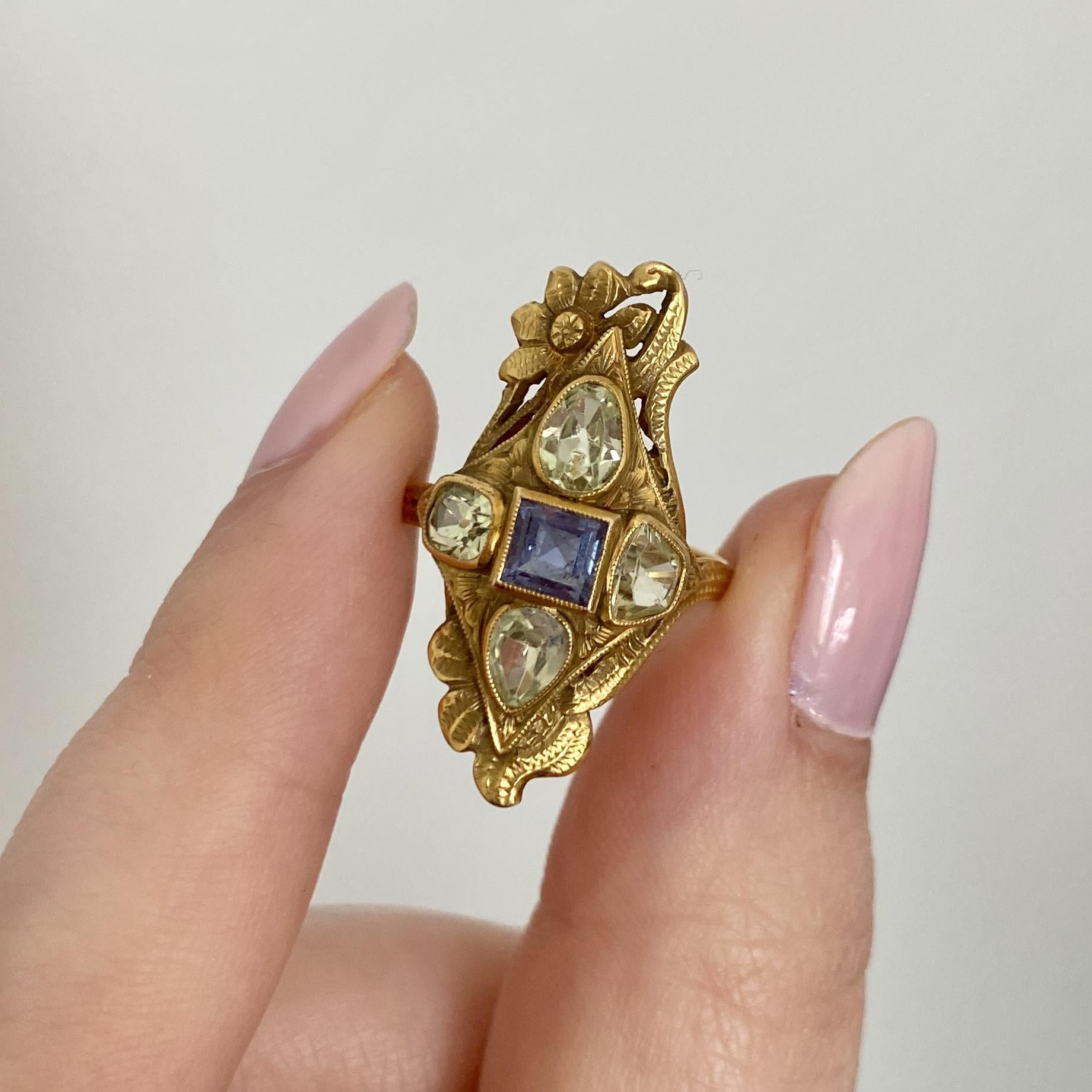 Anillo de Alejandrita Natural Art Nouveau de Oro de 10k - Certificado GIA en venta 7