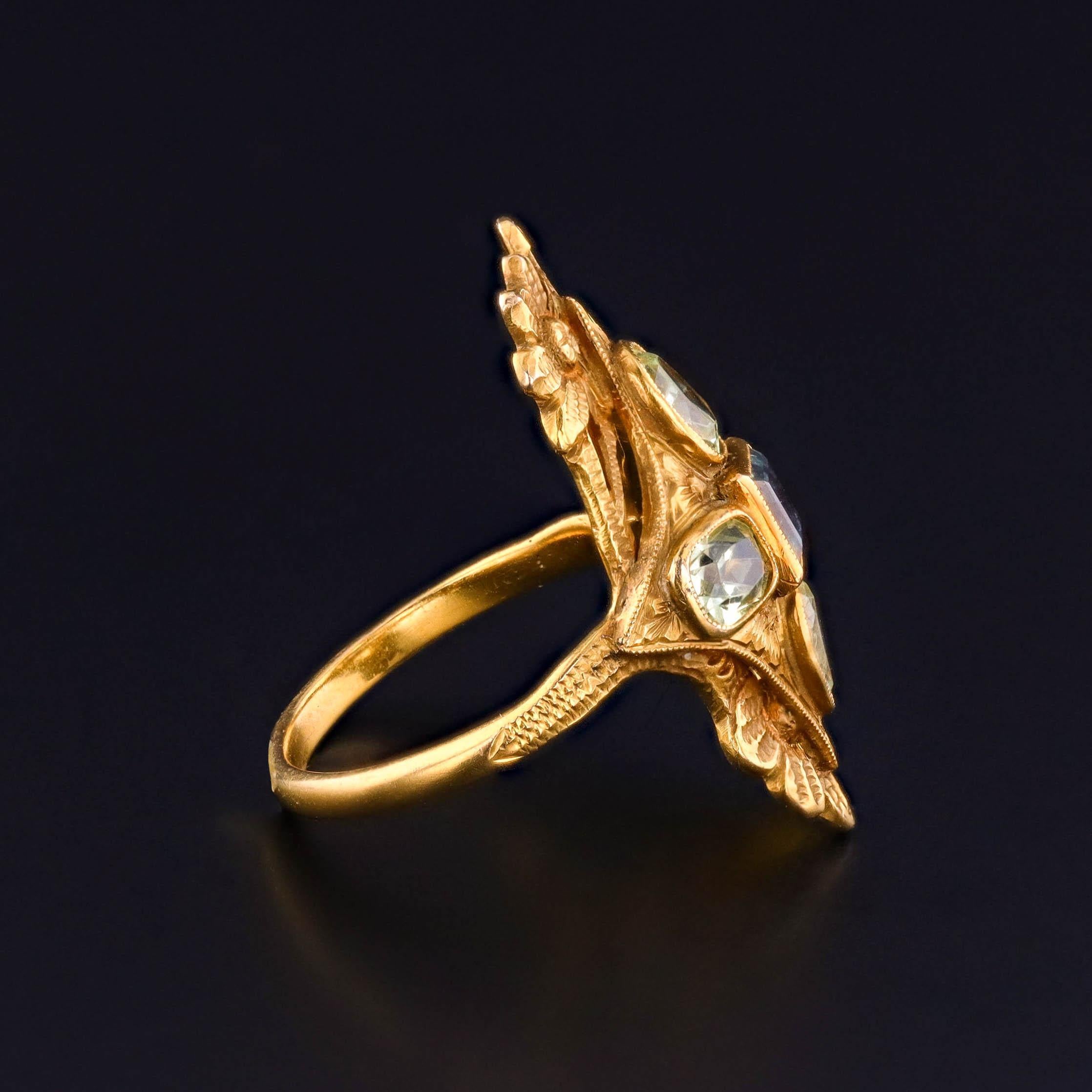 Anillo de Alejandrita Natural Art Nouveau de Oro de 10k - Certificado GIA en venta 2