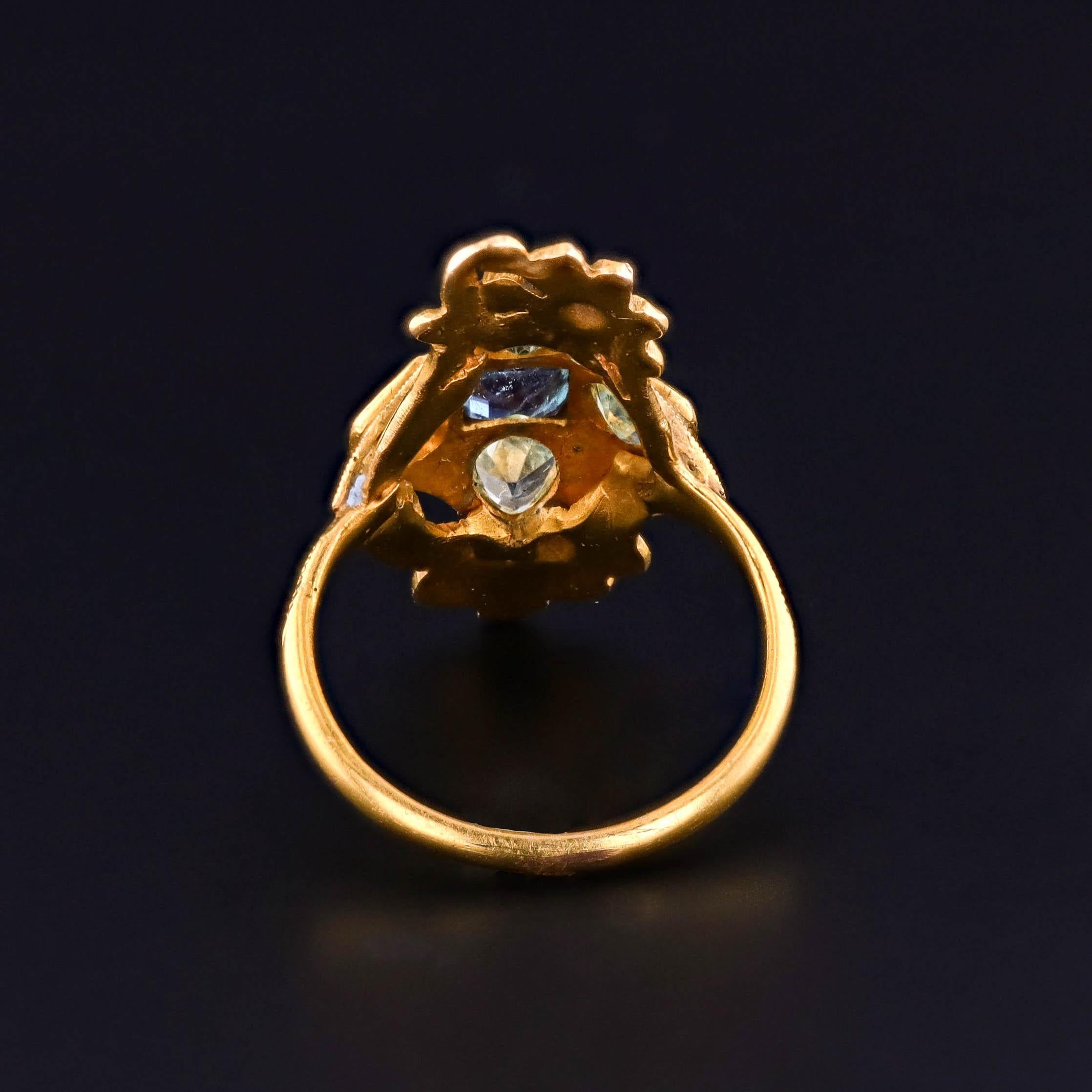 Anillo de Alejandrita Natural Art Nouveau de Oro de 10k - Certificado GIA en venta 3