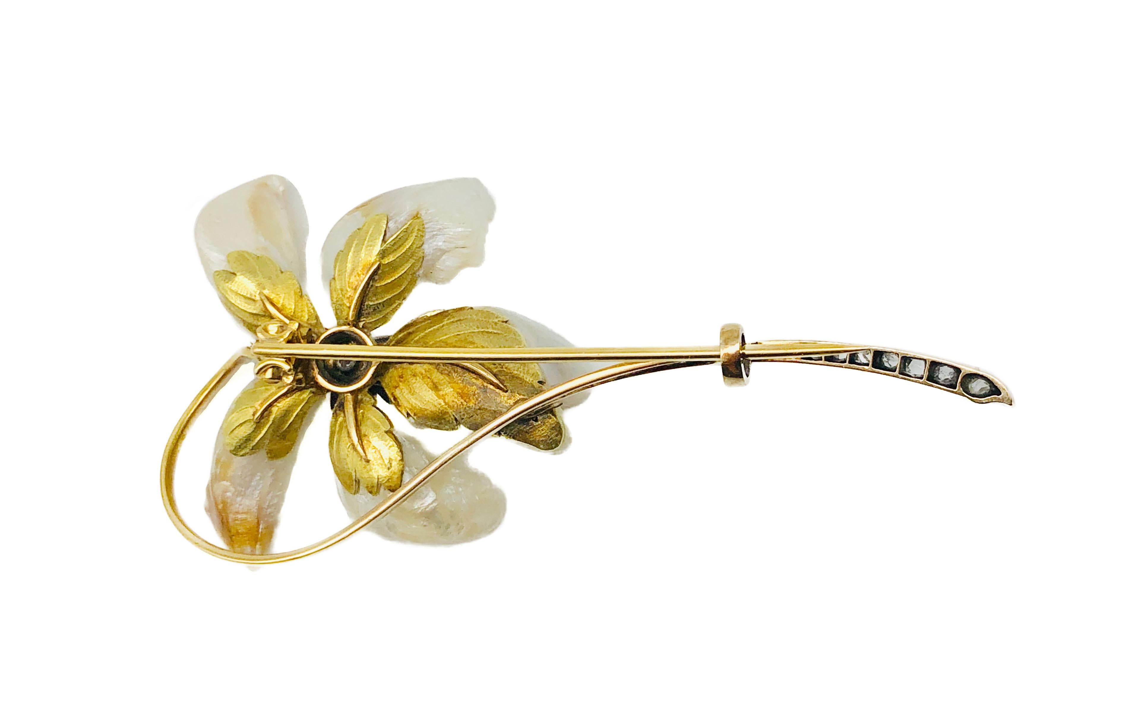 Art Nouveau Natural Baroque Pearl Diamond Silver Gold Brooch In Good Condition In Munich, Bavaria