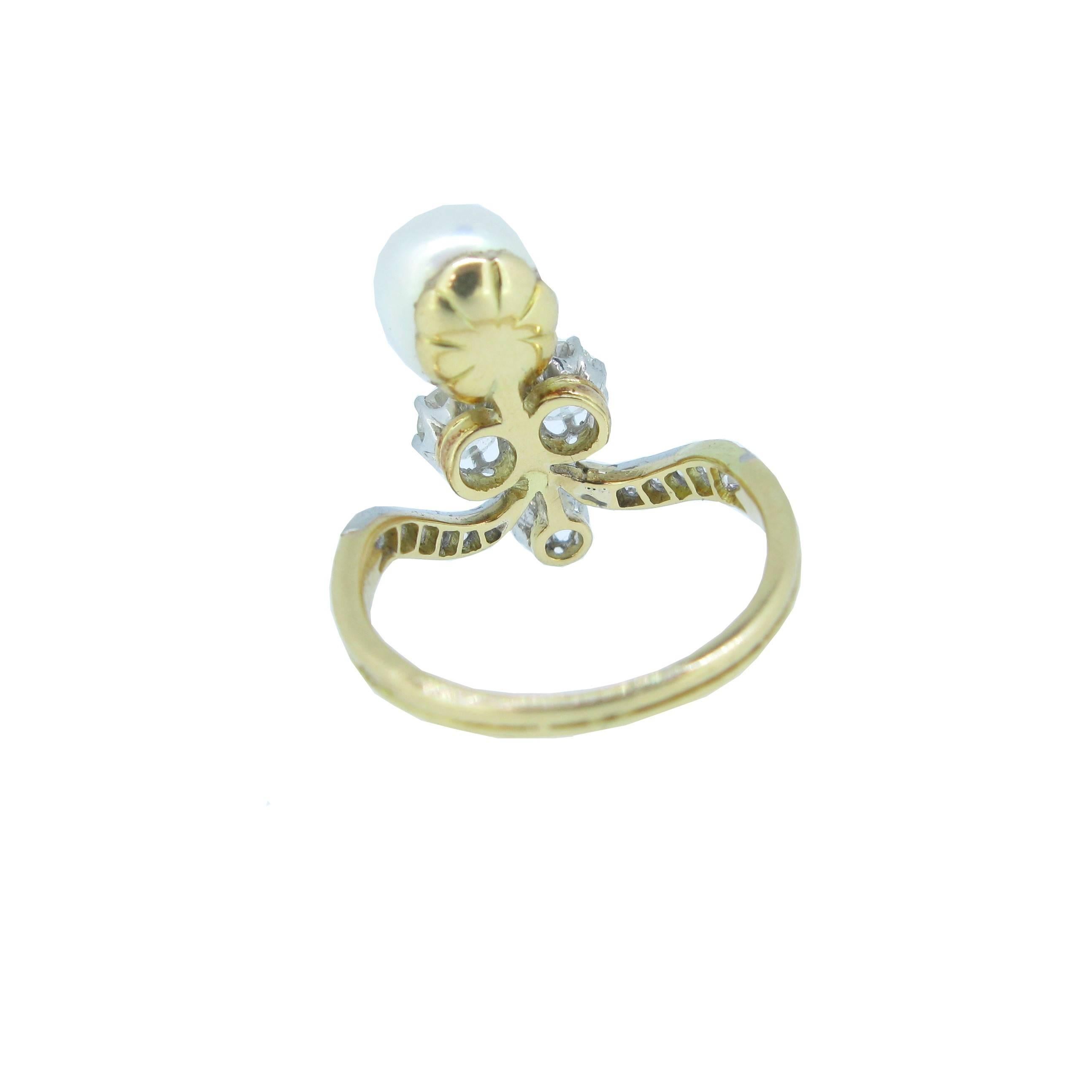 Art Nouveau Natural Pearl Diamond Duchess Platinum Engagement Ring 1