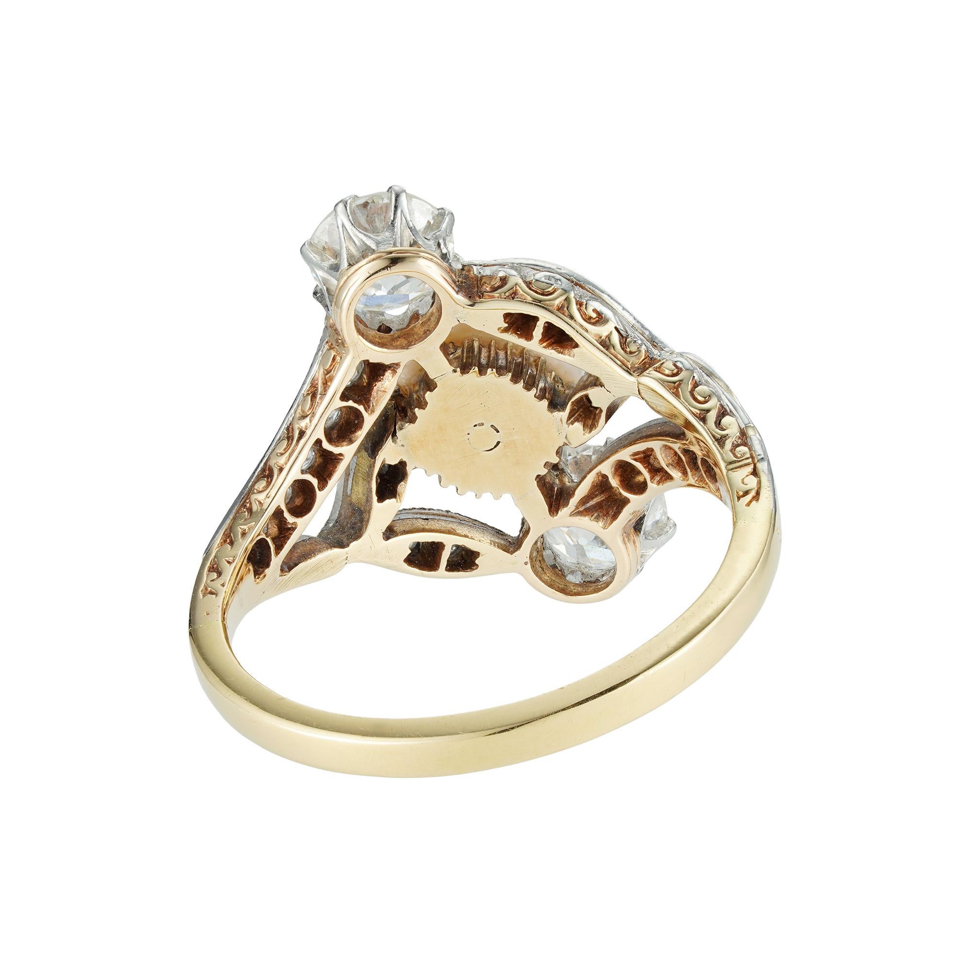 Art Nouveau Natural Pearl and Diamond Ring In Good Condition For Sale In London, GB