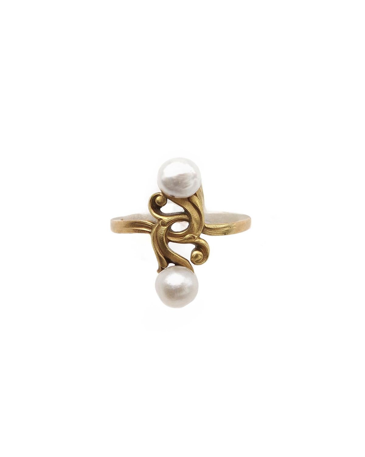 Art Nouveau natural pearl mistletoe ring in 18k gold, Art Nouveau, natural pearl im Angebot 2