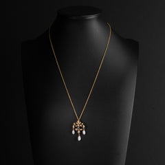 Art Nouveau Natural Pearl & Yogo Montana Sapphire Pendant Certified Untreated