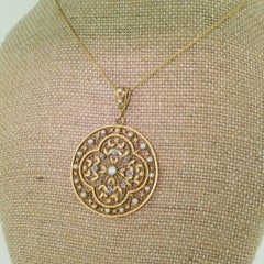 Art Nouveau Natural Seed Pearl and Rose Cut Diamond Pendant