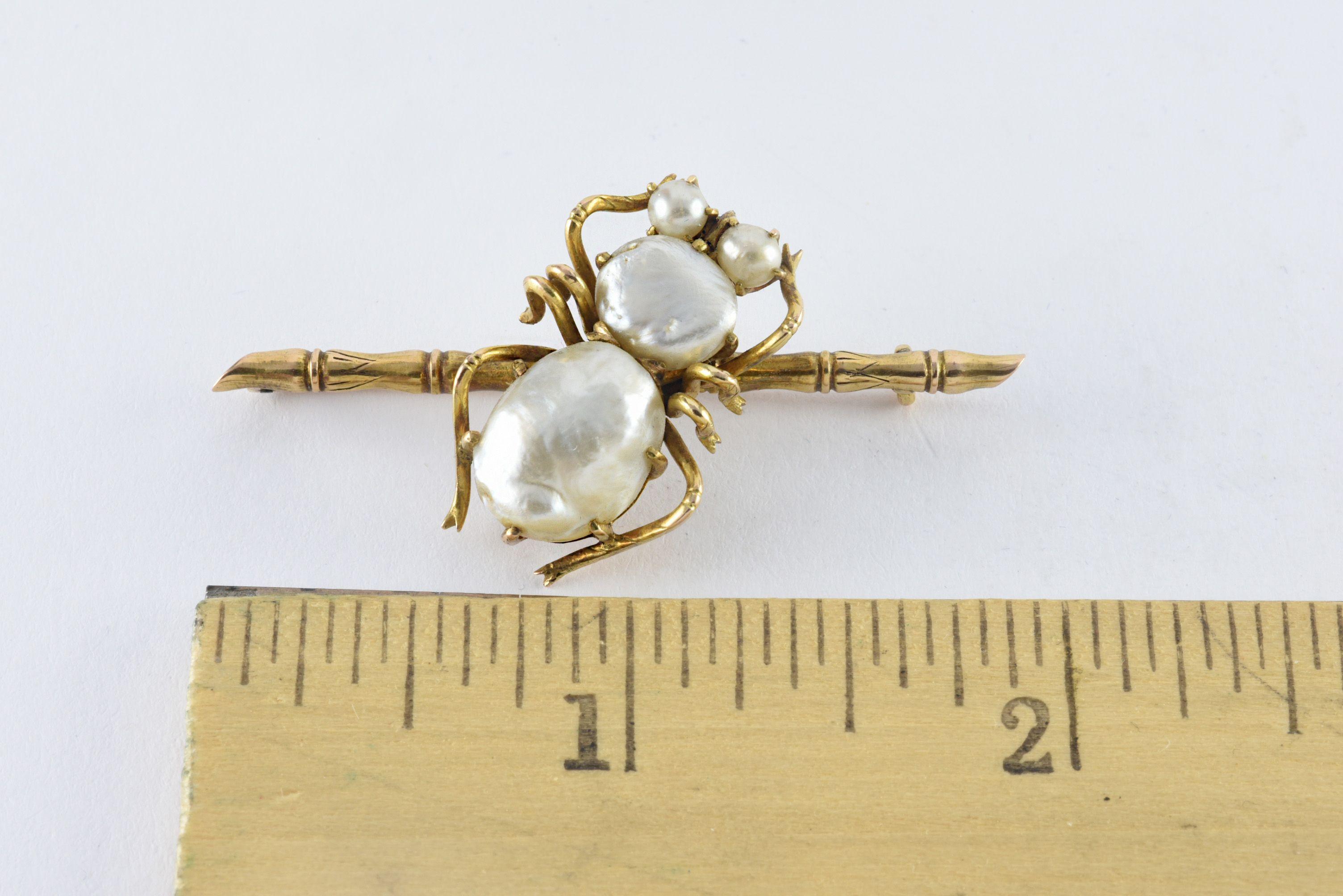 Women's or Men's Art Nouveau Natural White Pearl Bug Brooch 