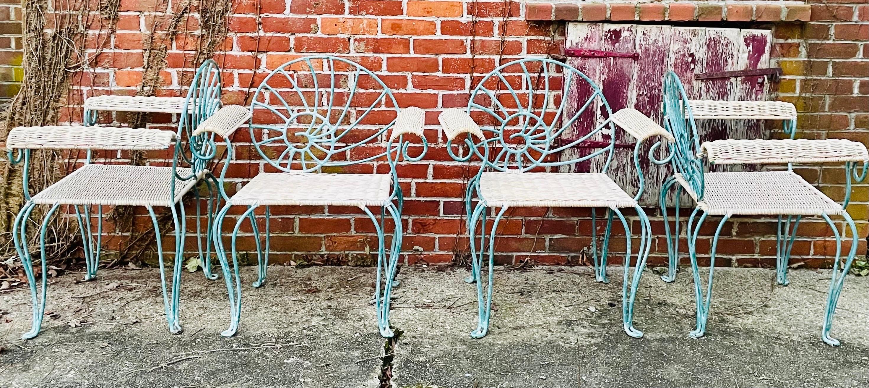 Vintage Wrought Iron Dining Chairs Arm Chairs with Wicker 8