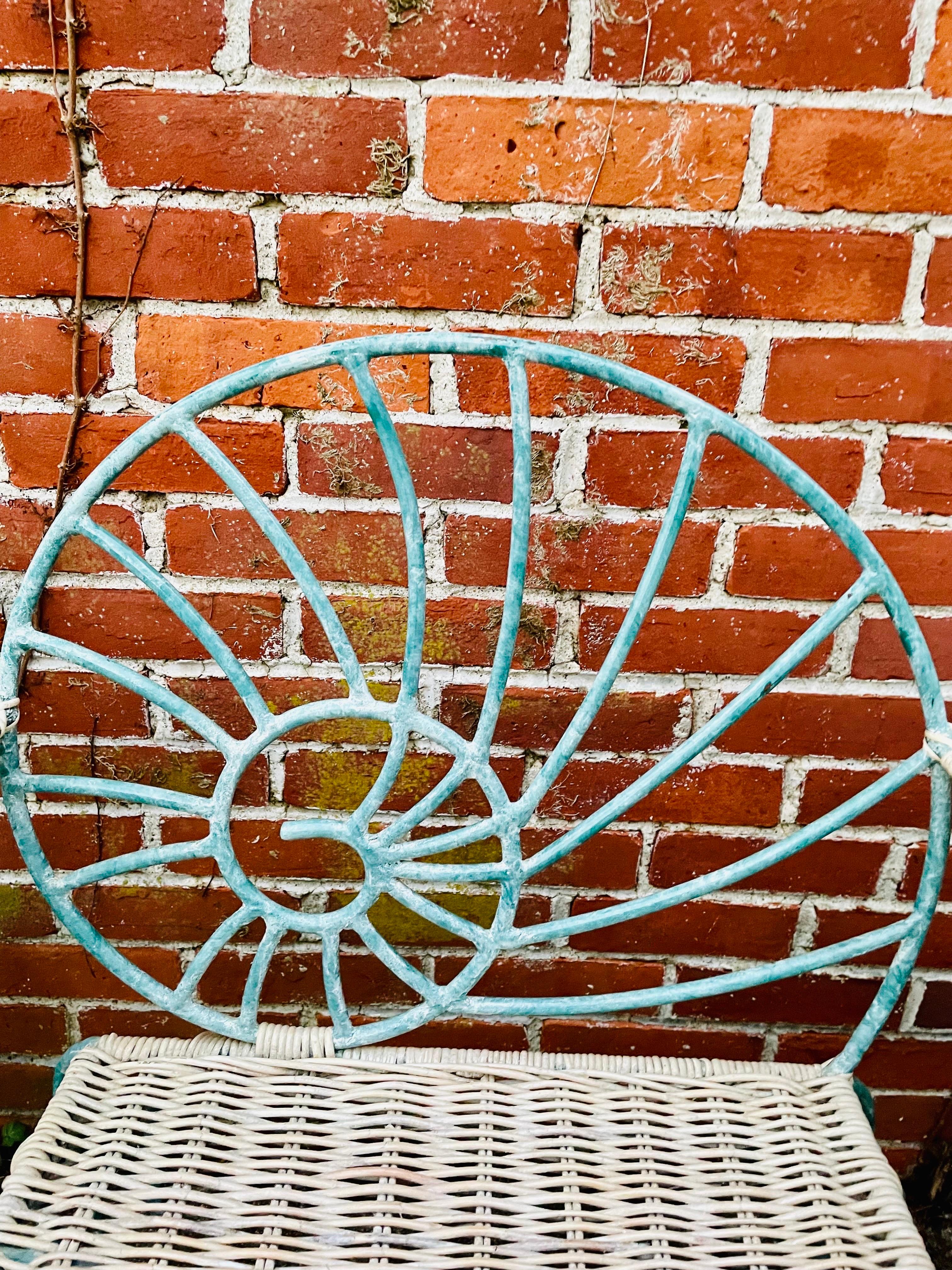 Vintage Wrought Iron Dining Chairs Arm Chairs with Wicker 2