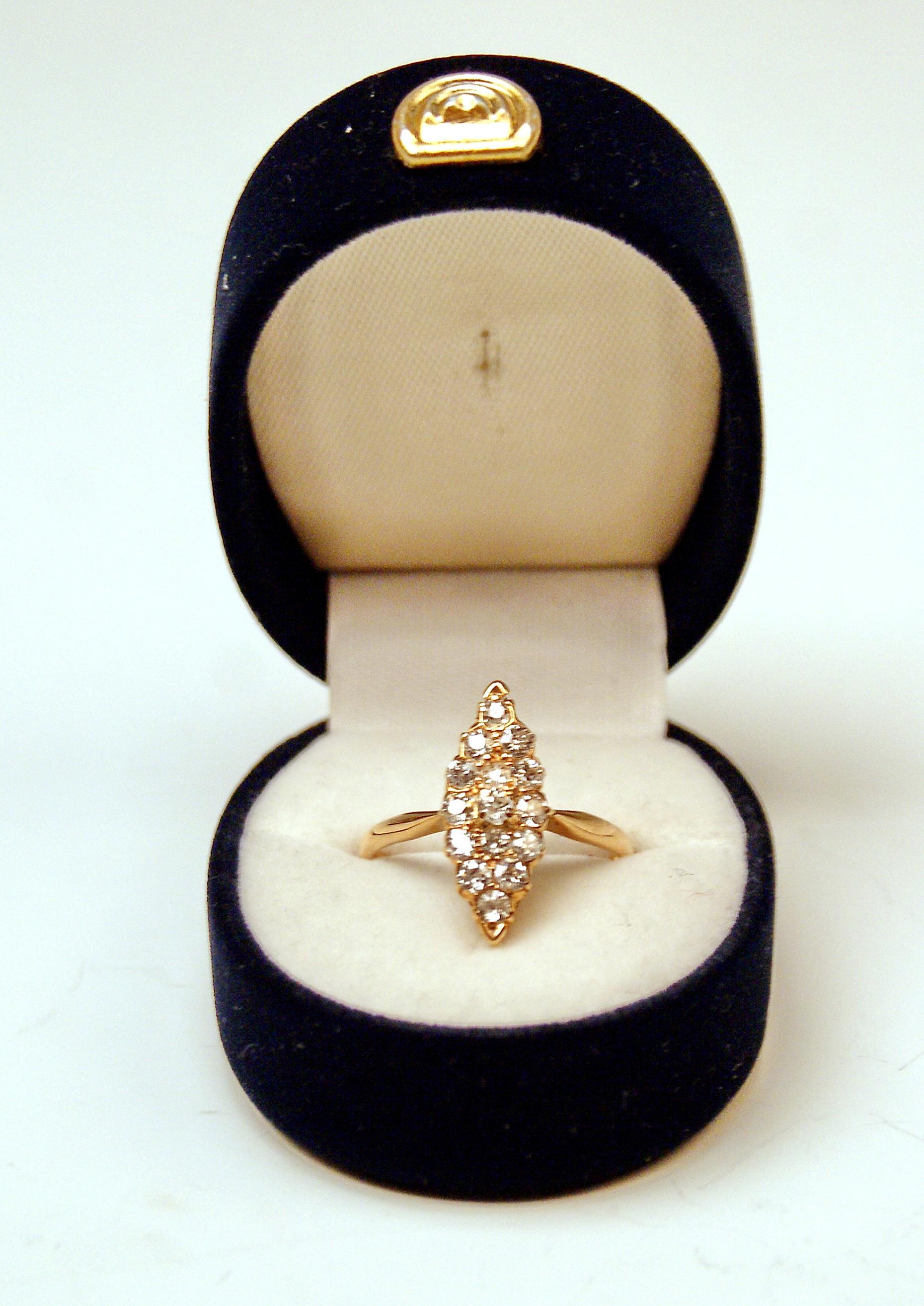 Old European Cut Art Nouveau Navette Ring Diamonds 0.75 Carat Vienna, Austria, circa 1900 For Sale