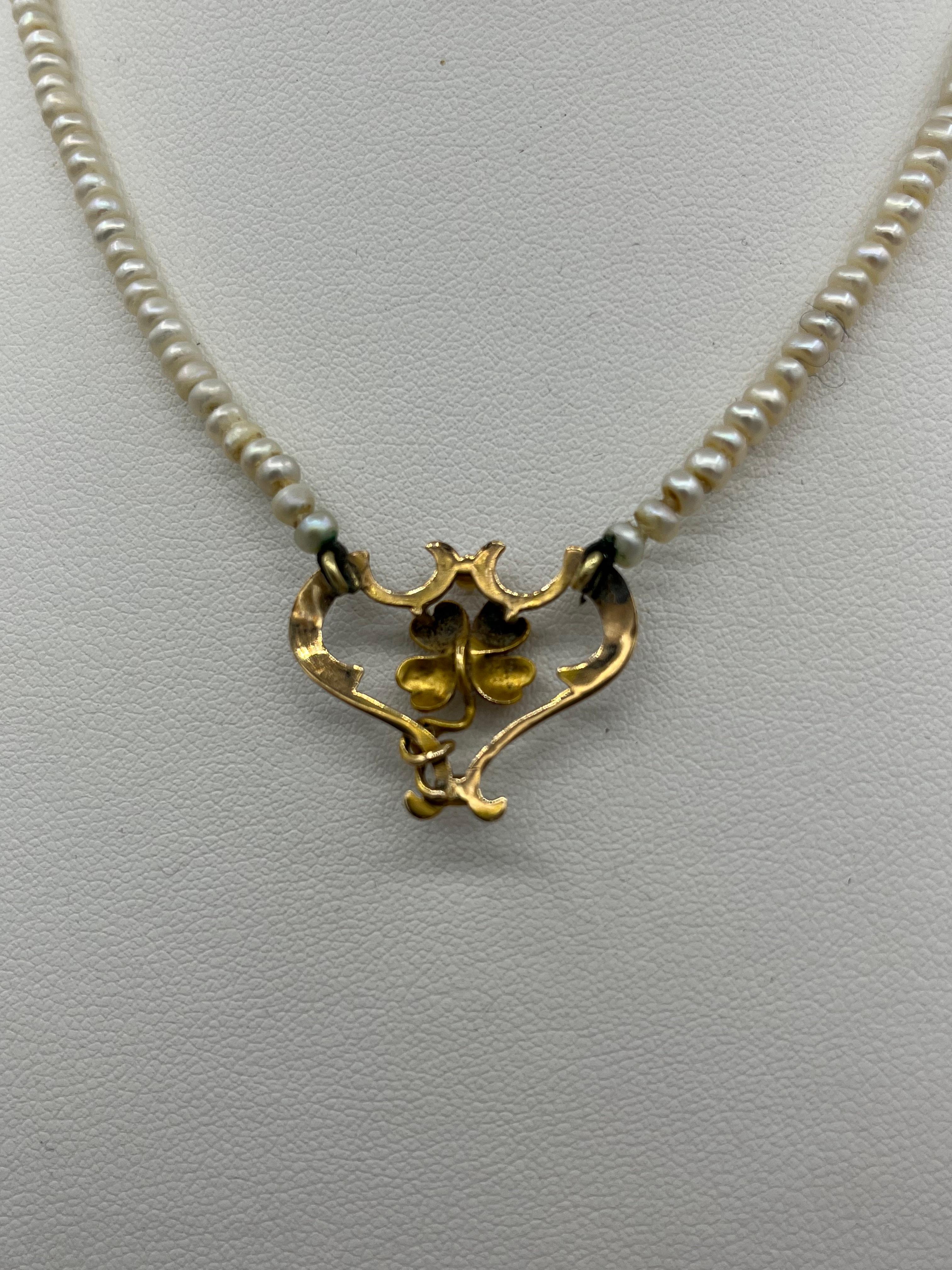 Art nouveau necklace 18 k gold diamonds pearlchain 1