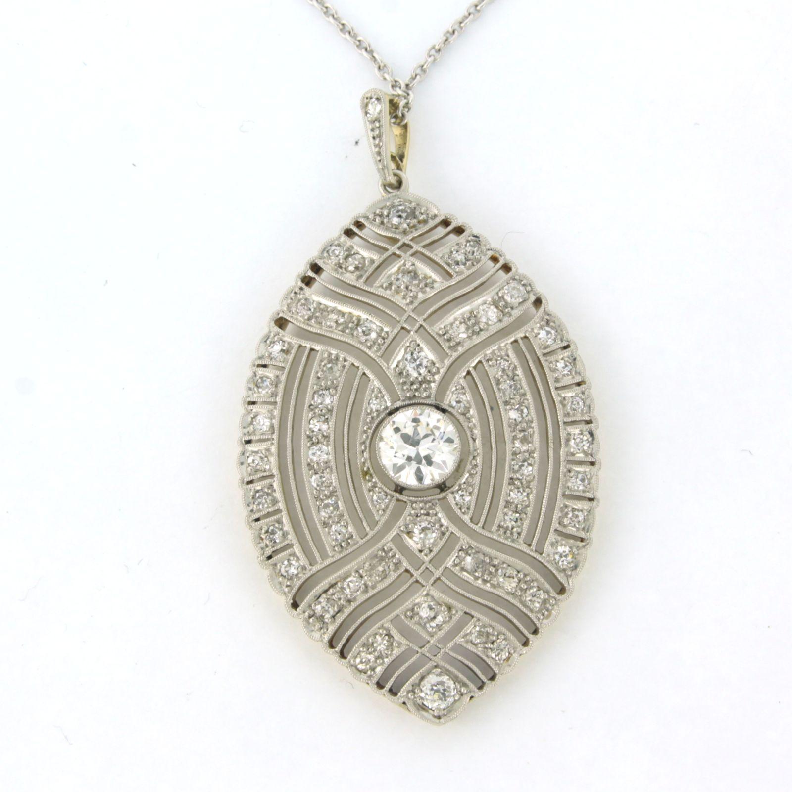 Old European Cut Art Nouveau - Necklace and Pendant with diamonds 18k yellow gold and Platinum For Sale