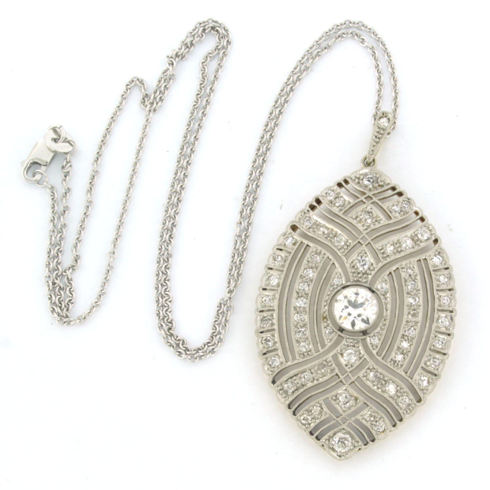 Art Nouveau - Necklace and Pendant with diamonds 18k yellow gold and Platinum For Sale 2