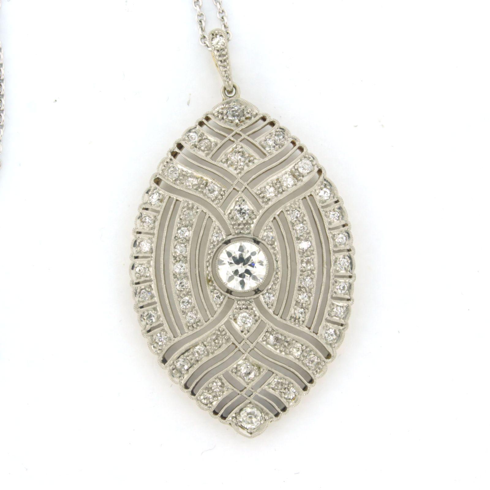 Art Nouveau - Necklace and Pendant with diamonds 18k yellow gold and Platinum For Sale 3