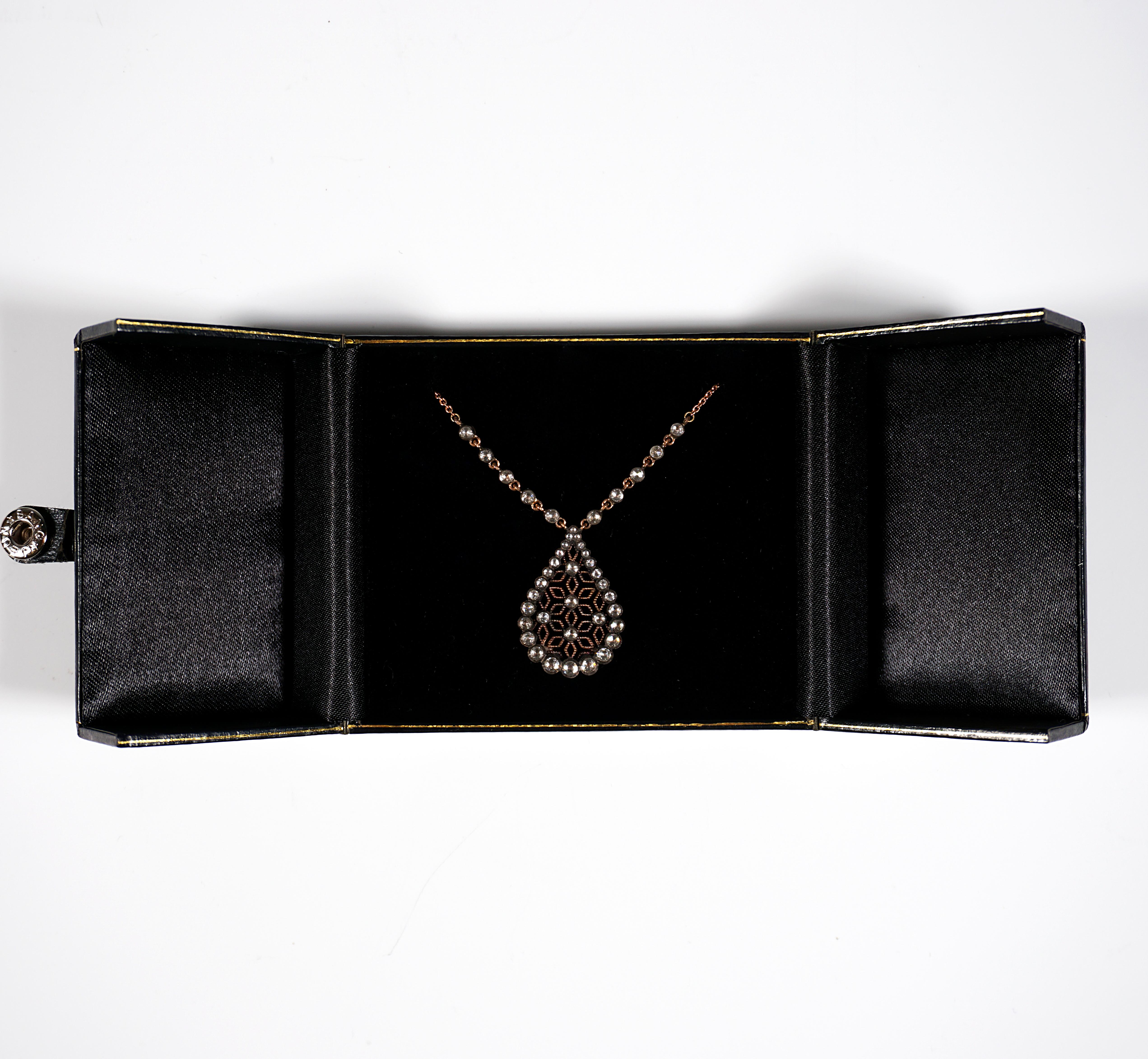 Art Nouveau Necklace With Drop-shaped Pendant, Gold & Diamonds, Vienna, Ca 1900 For Sale 1
