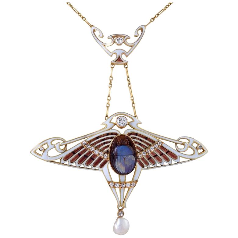 Art Nouveau Necklace with Opal Scarab by Antoine Bricteux