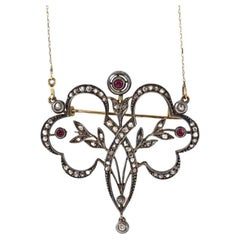 Art Nouveau necklace with rose cut diamonds and rubies.