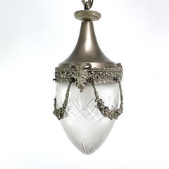 Art Nouveau Nickel Teardrop Shape Hanging Lamp, 1900s