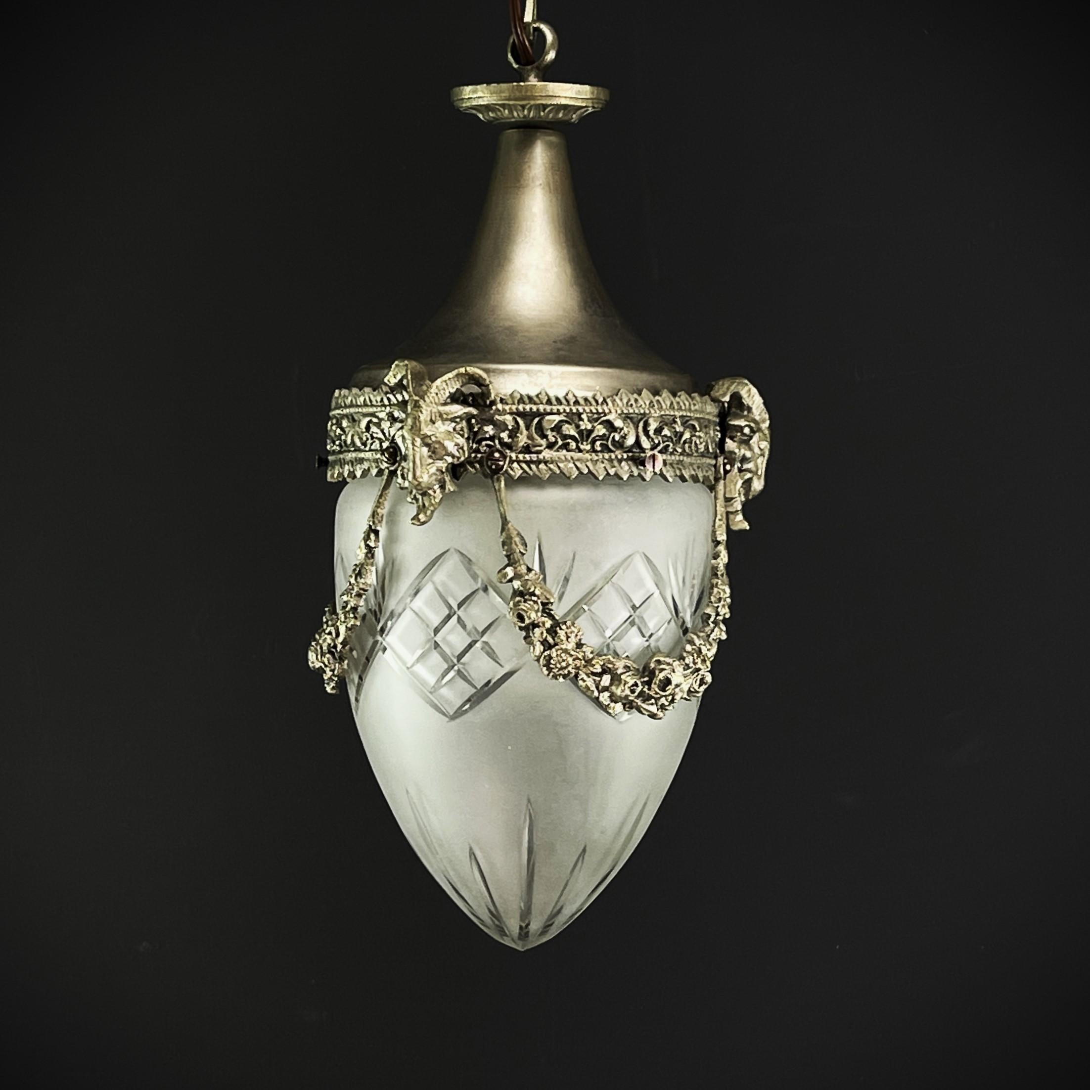 20th Century Art Nouveau Nickel Teardrop Shape Hanging Lamp, 1900s For Sale